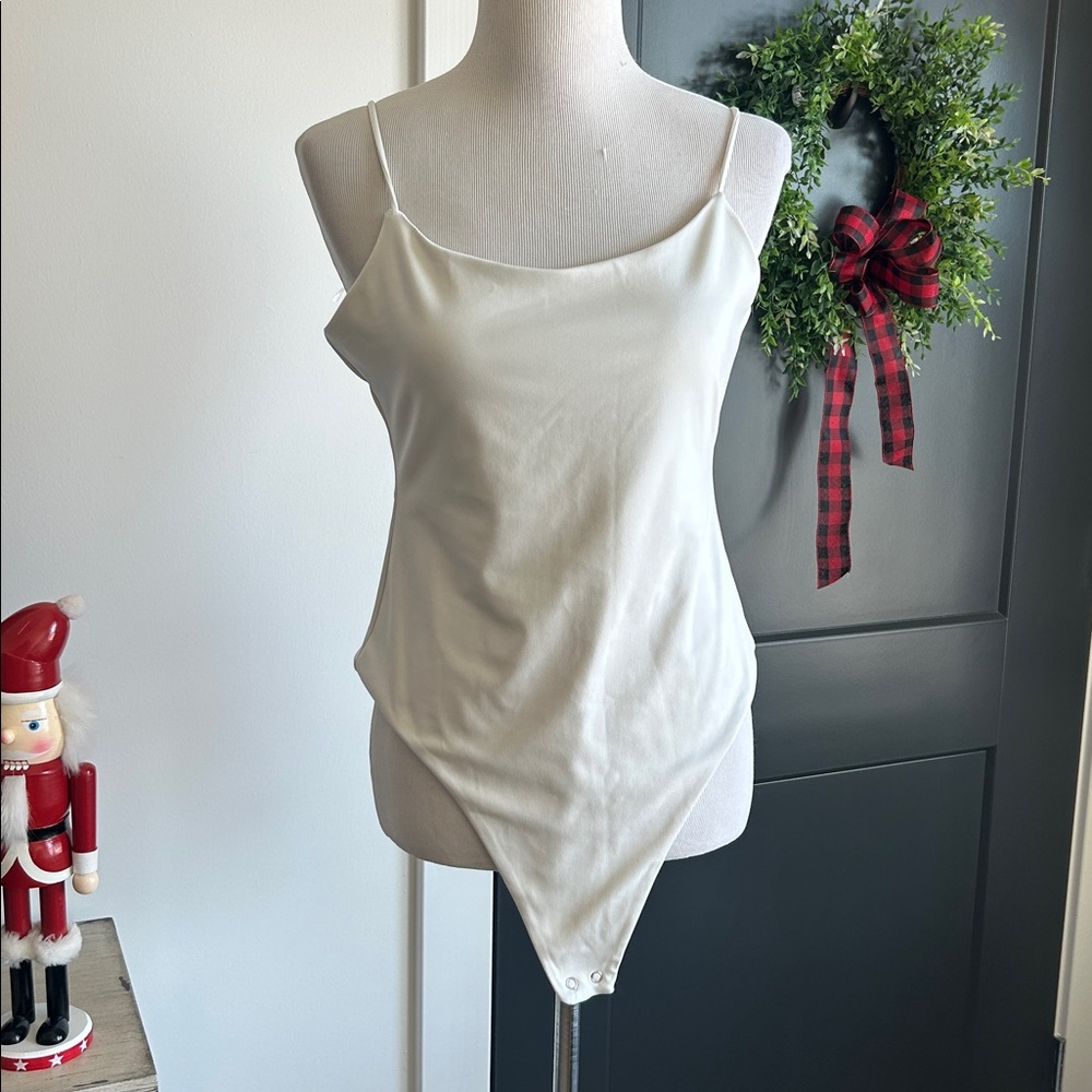 Anthropologie M ivory off white  thong body slimming body suit cami fitted